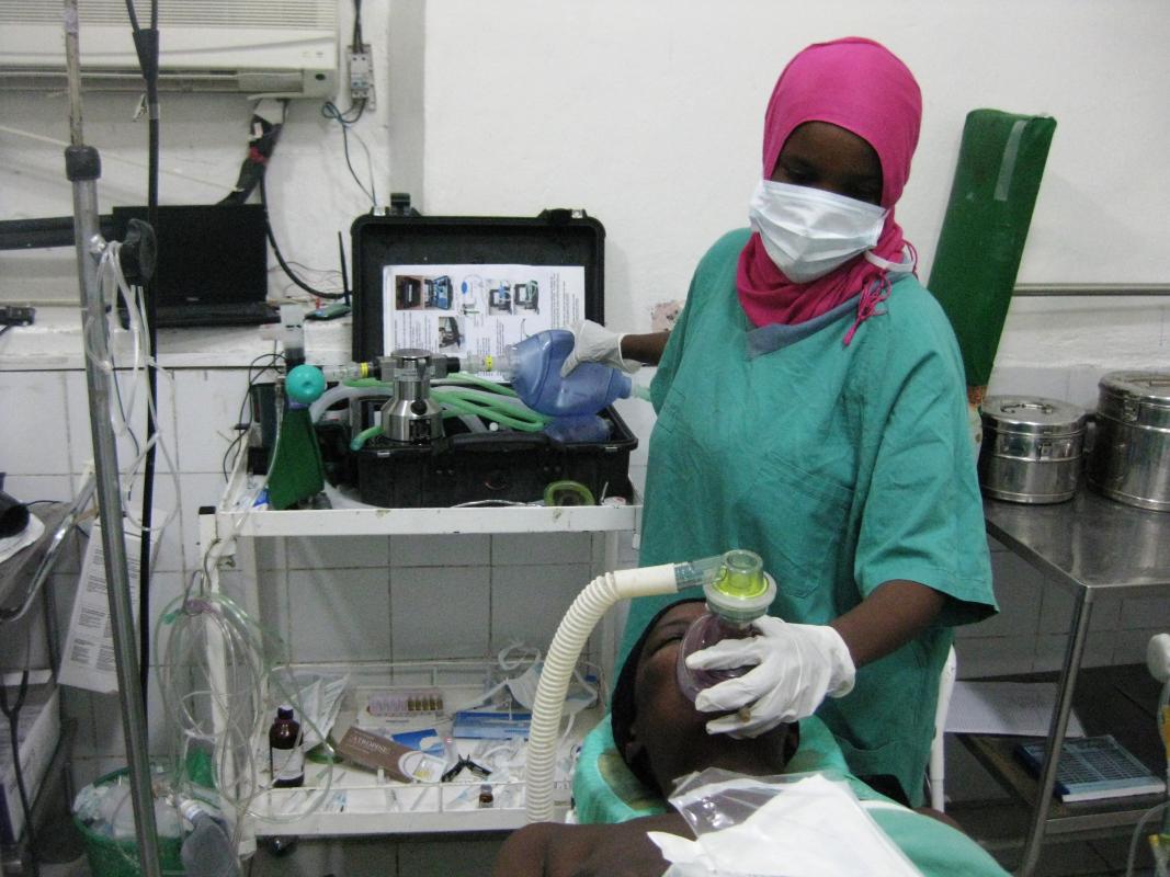 A portable anaesthetic machine in use.  These can be transported to the most remote areas of the world